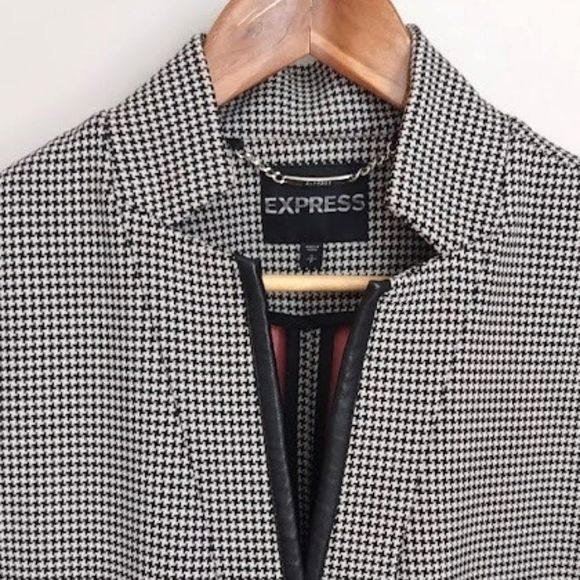 Express Faux Leather Trimmed Houndstooth Jacket - Picture 3 of 13